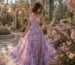 Printed floral prom gown in motion