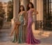 Emerald And Pink Beaded Prom Gowns