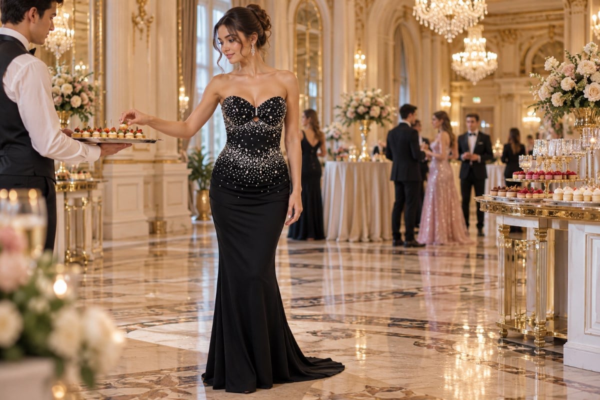 Prom food dinner elegant formal gown