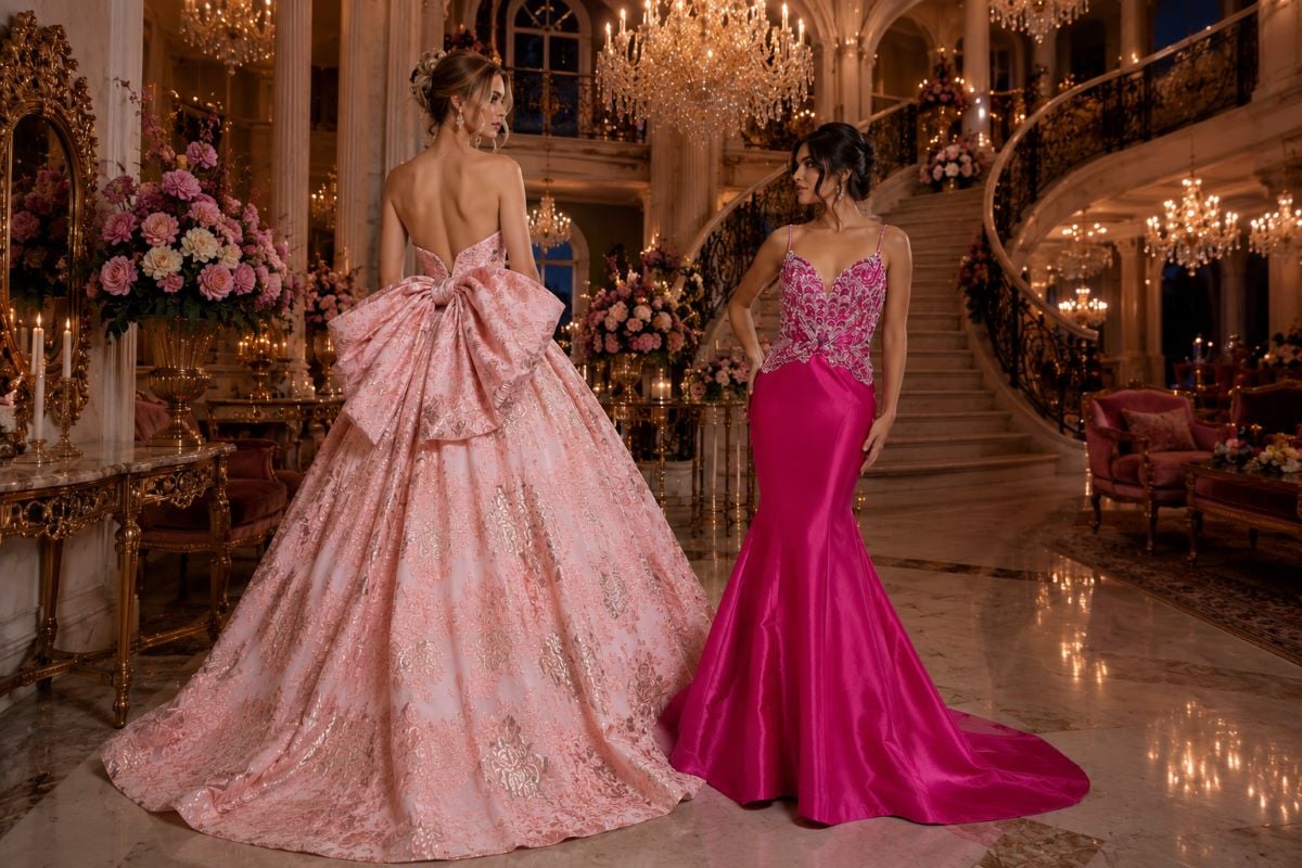 Luxury prom makeup and gown editorial look