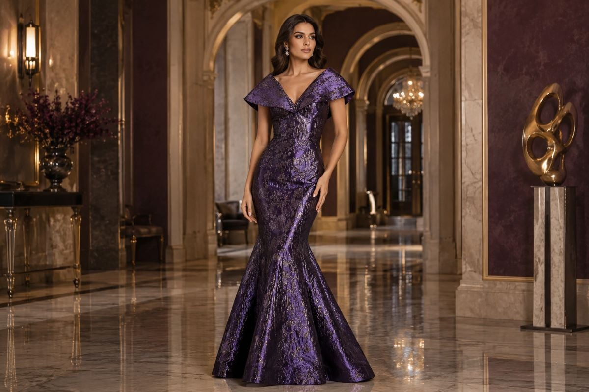 Purple metallic mermaid mother of the bride gown