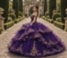Purple ball gown with gold embroidery
