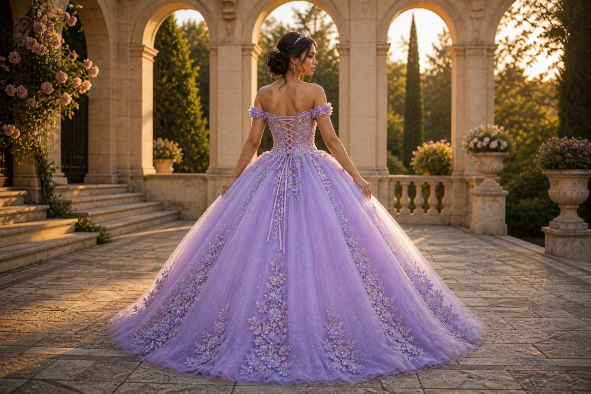 Corset back quinceañera gown with lace-up detail