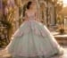Pastel quinceañera ball gown in palace garden