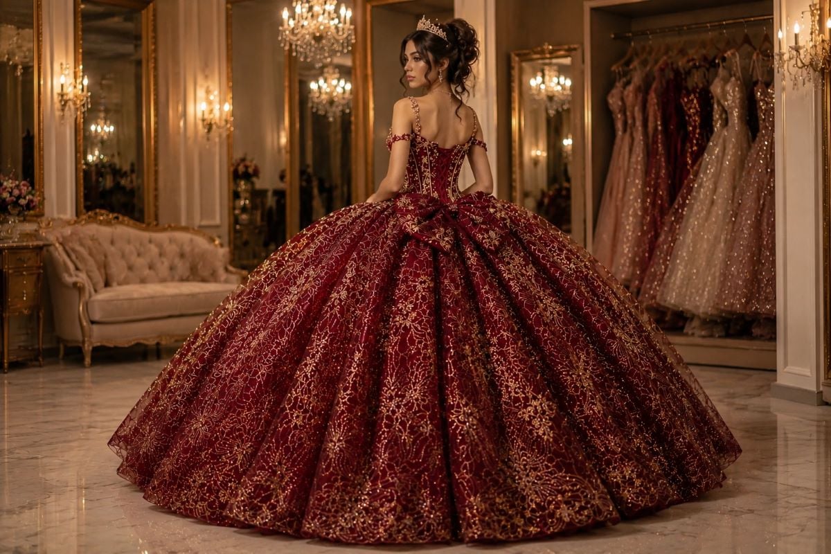 Luxury quinceañera ball gown styled for modern prom inspiration