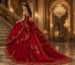 Red royal quinceañera gown with grand tiara