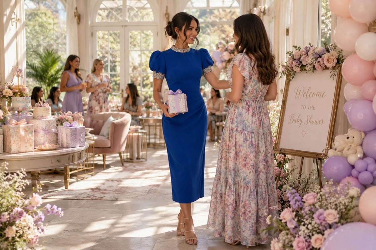 Royal blue baby shower guest dress