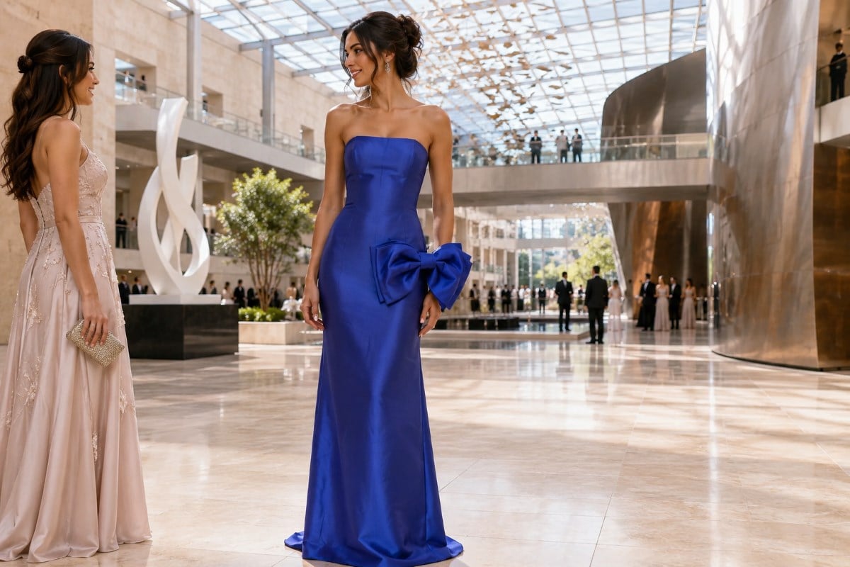 Royal blue bow prom dress trend