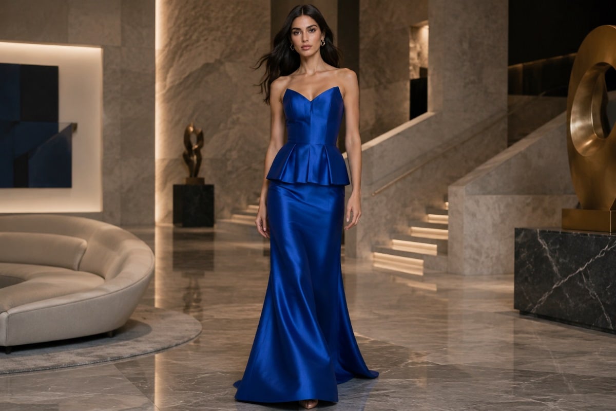 Royal blue drop waist gown editorial look
