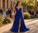 Royal blue graduation gown after ceremony