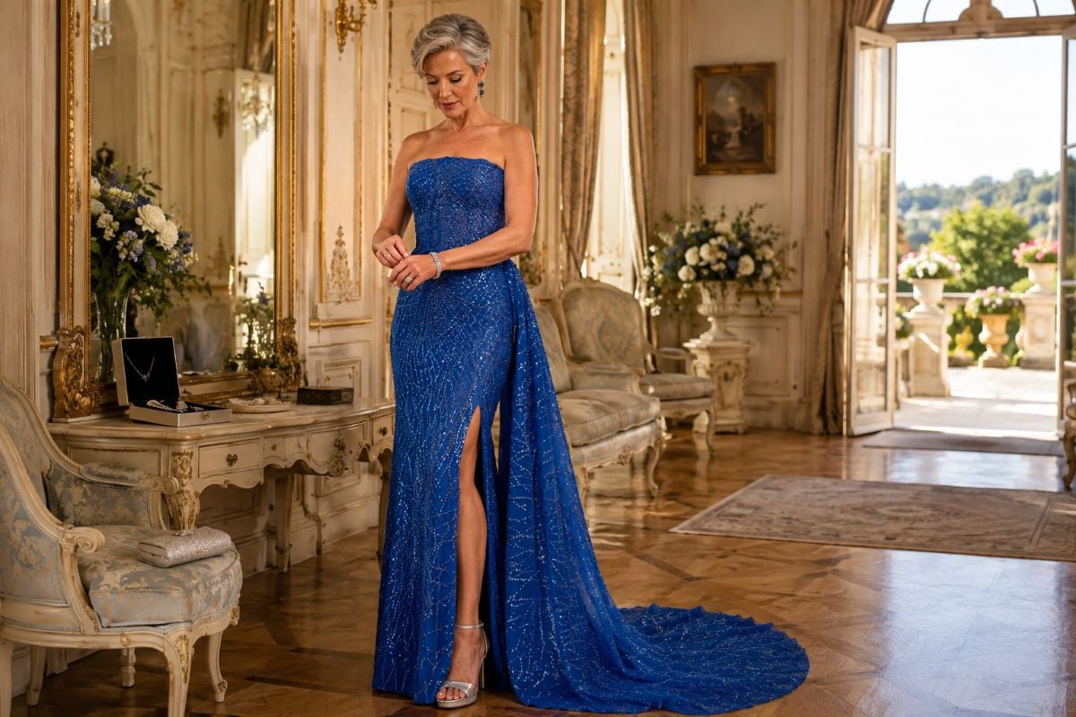 Royal blue grandmother wedding accessory styling