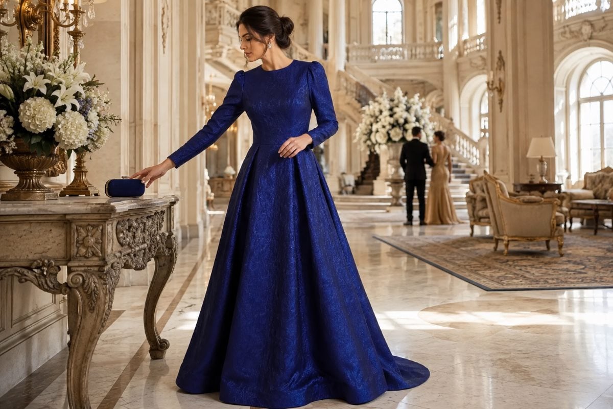 Royal blue long sleeve mother gown