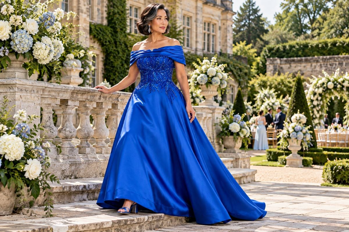 Royal blue mother bride outdoor wedding shoes