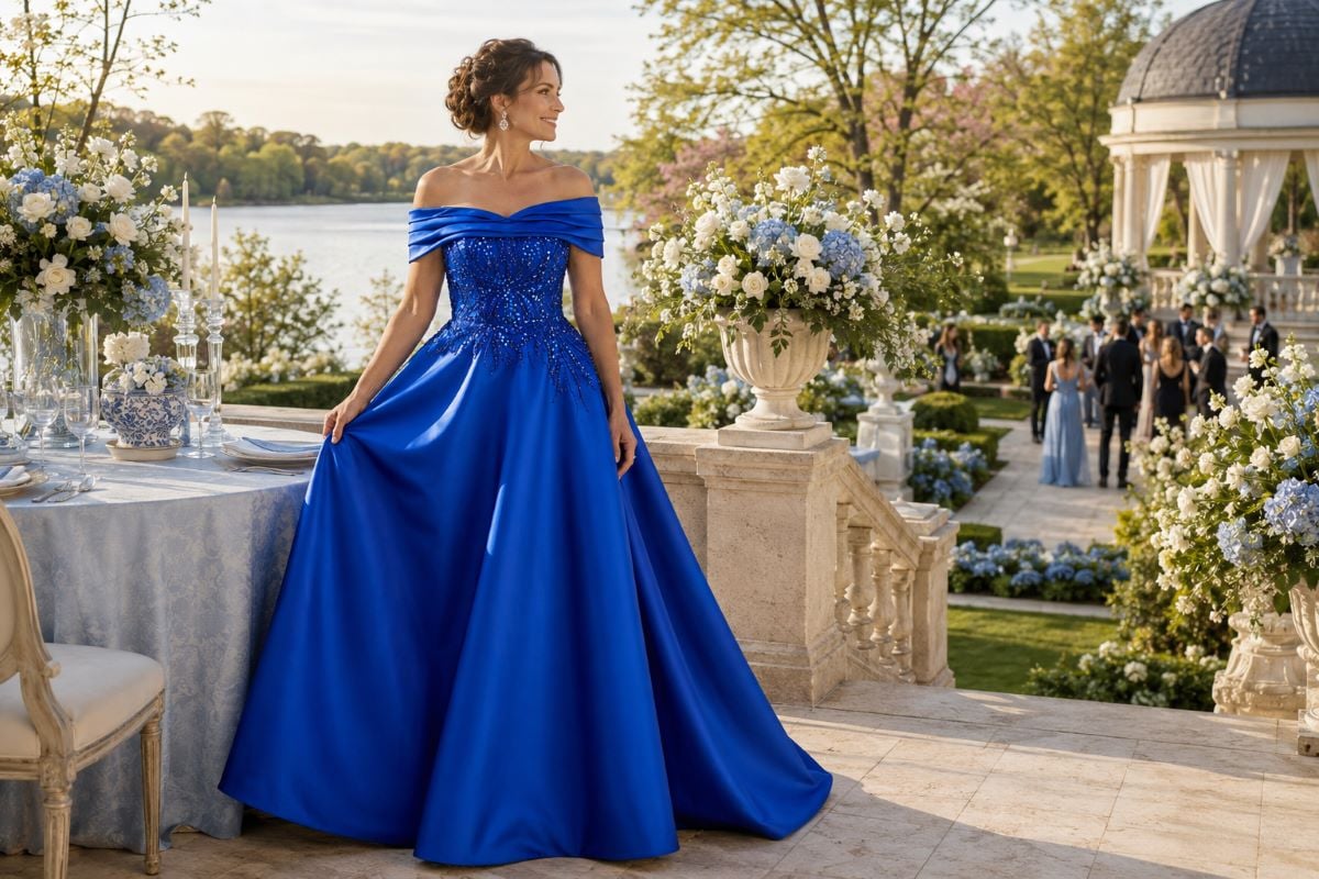 Royal blue mother groom wedding gown