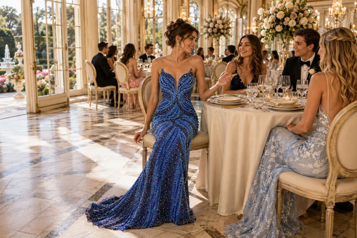 Royal blue prom dinner etiquette look