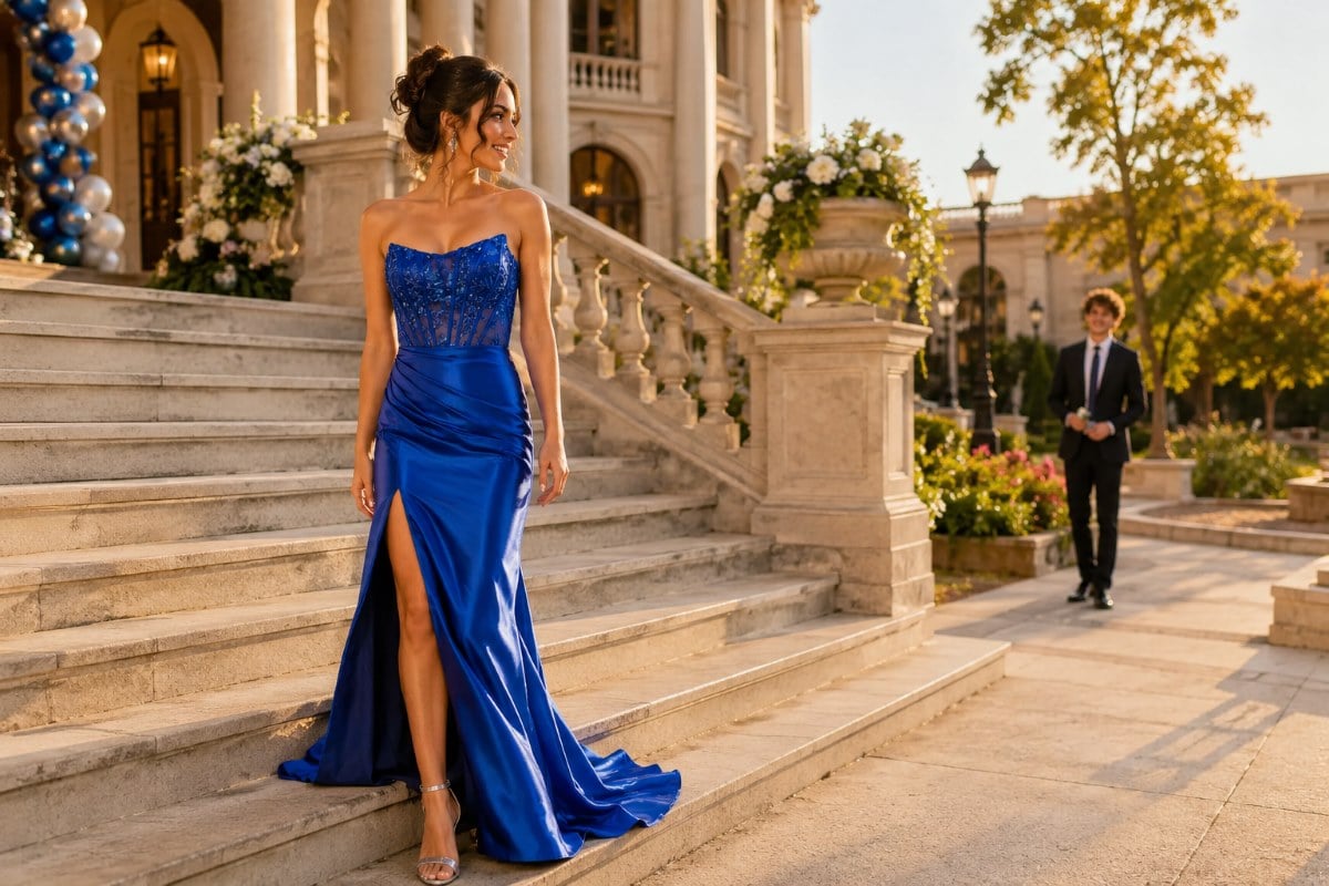 Royal blue prom gown editorial moment