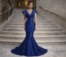Royal blue mermaid gown with structured V-neckline