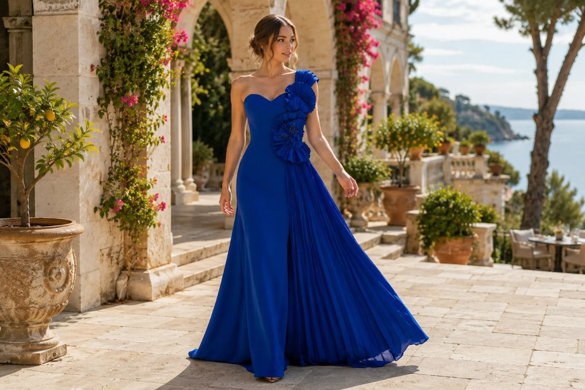 Royal blue summer wedding guest gown