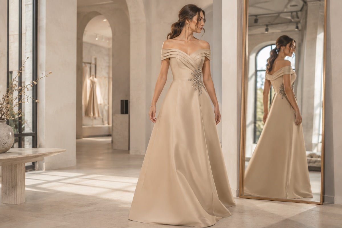 Soft Sand Beige A-Line Evening Gown