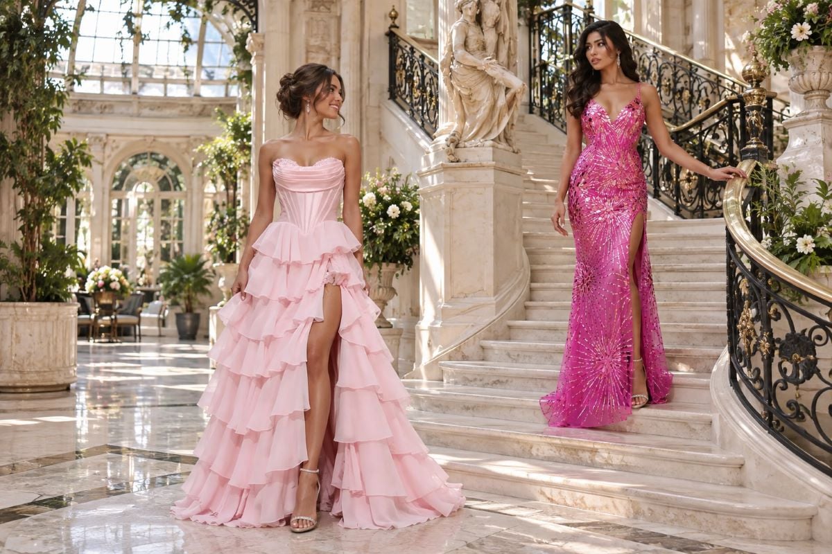 Sparkly and simple pink prom dresses