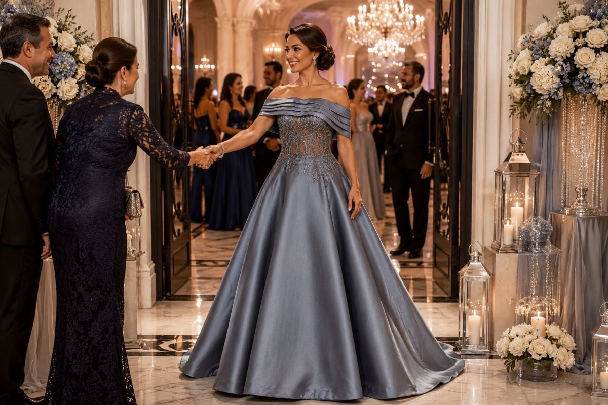 Steel blue mother gown
