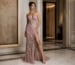 strapless floral embellished gown with high slit