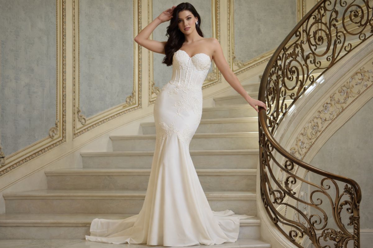 Strapless white mermaid gown with corset bodice