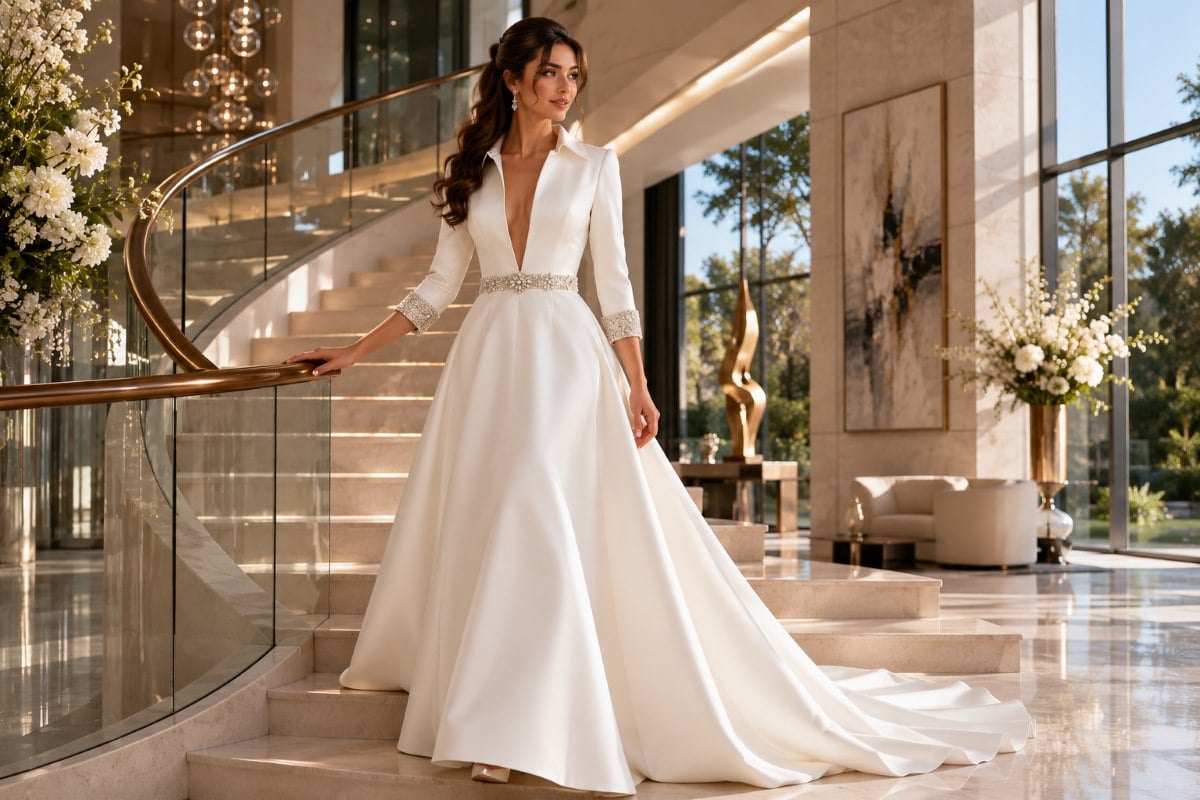 Structured long sleeve wedding dress elegance