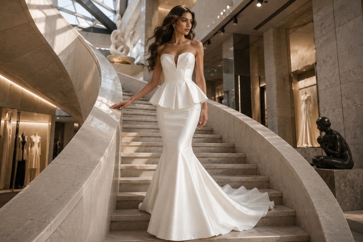 Structured mermaid bridal gown couture construction