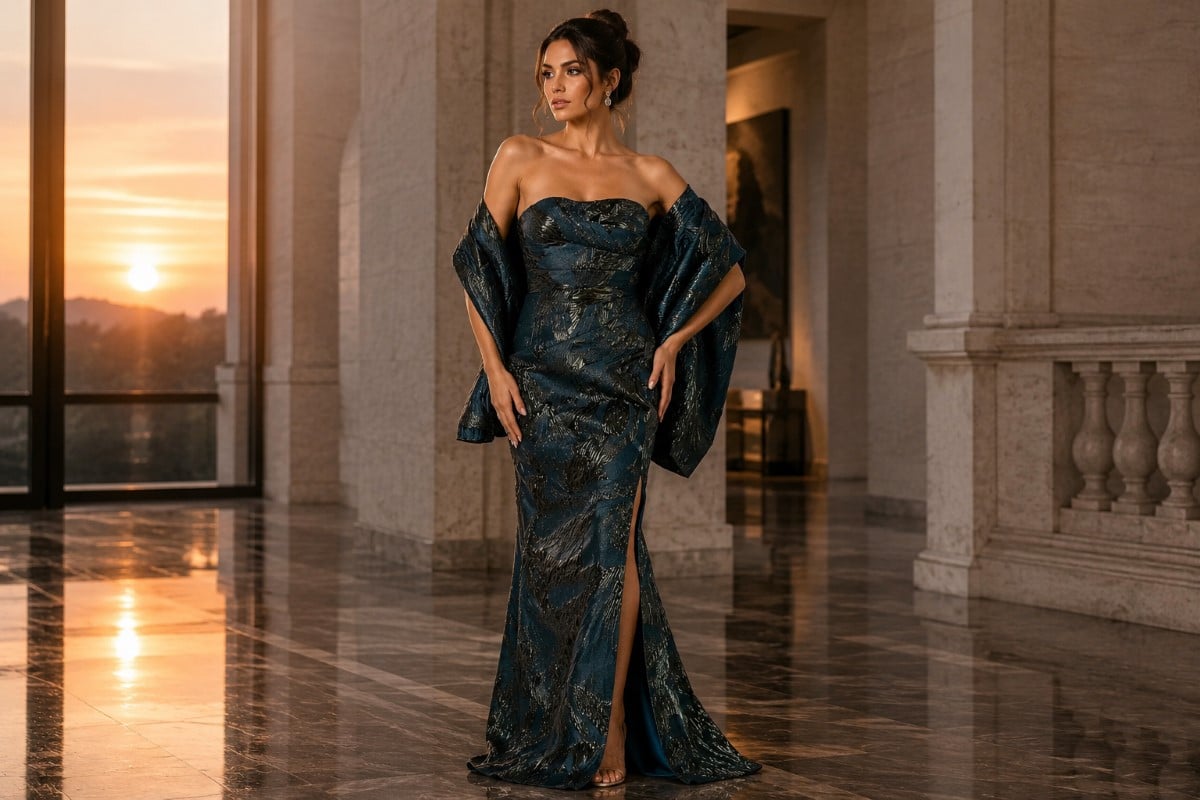 Structured metallic mother of the bride gown