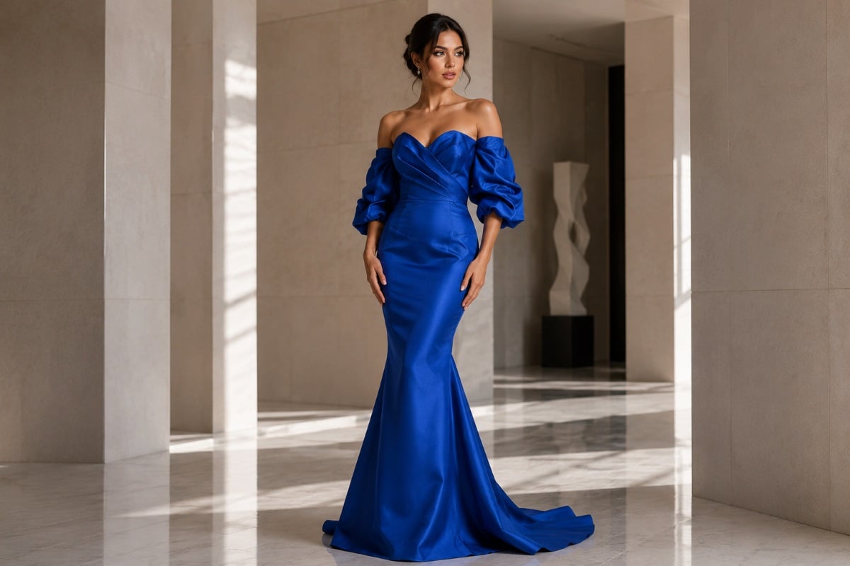 Structured satin mermaid convertible couture gown