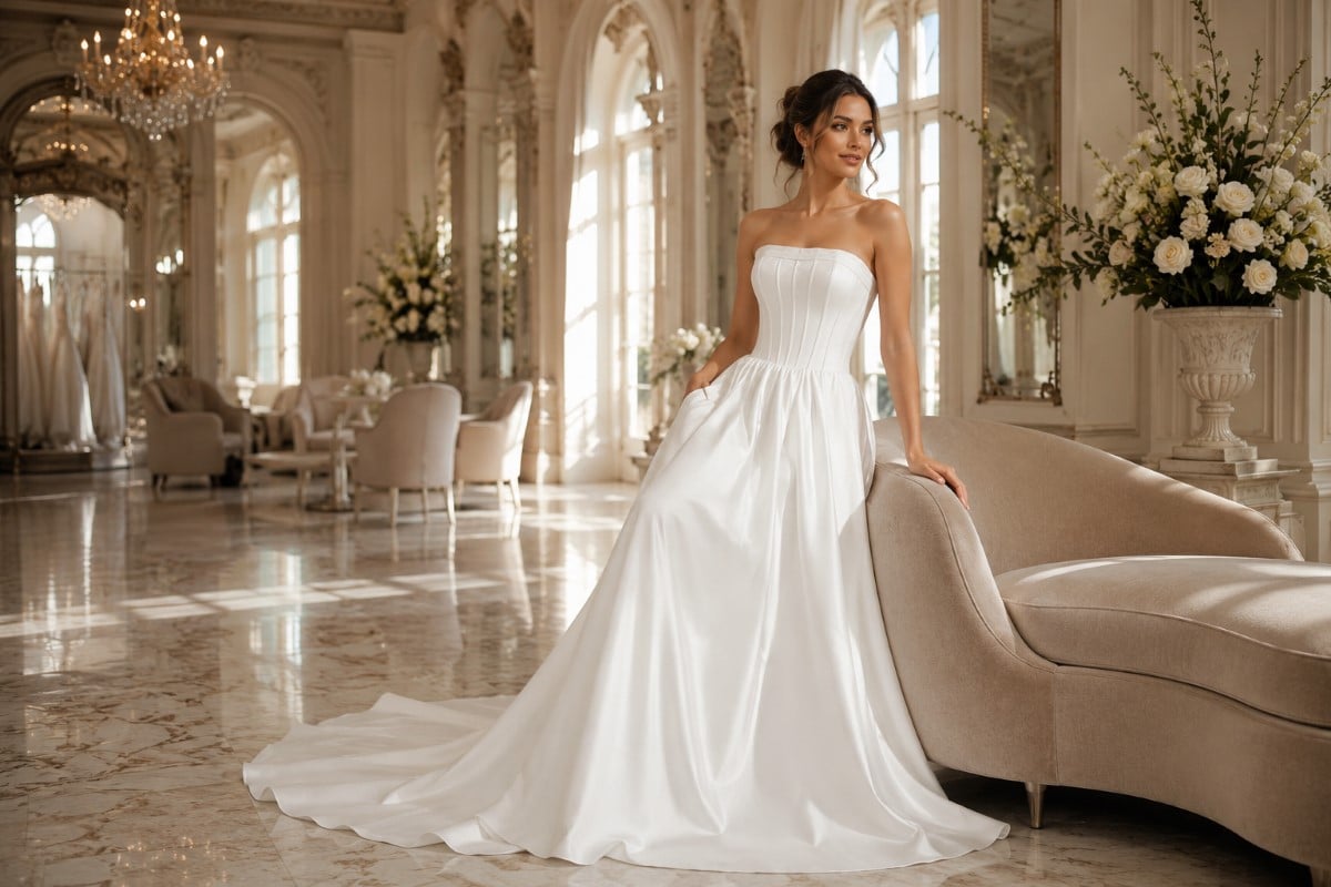 Structured strapless A-line bridal gown