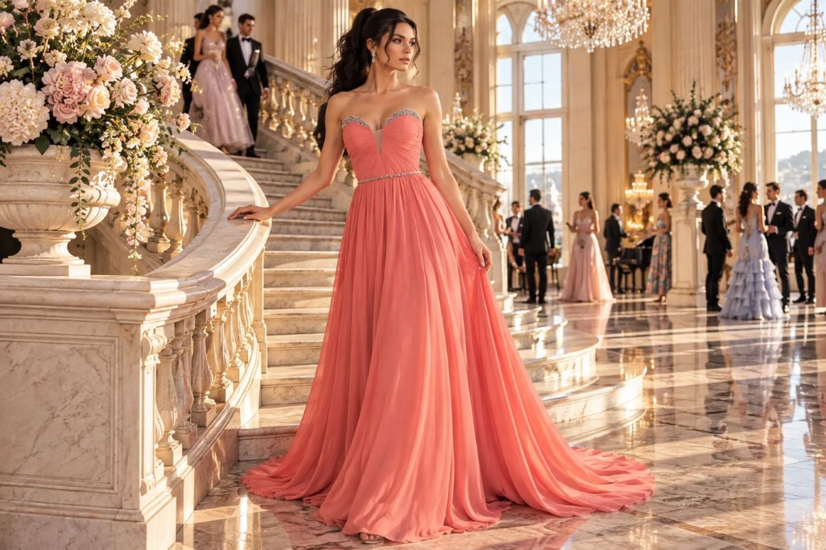 Tall girl coral pink ball gown