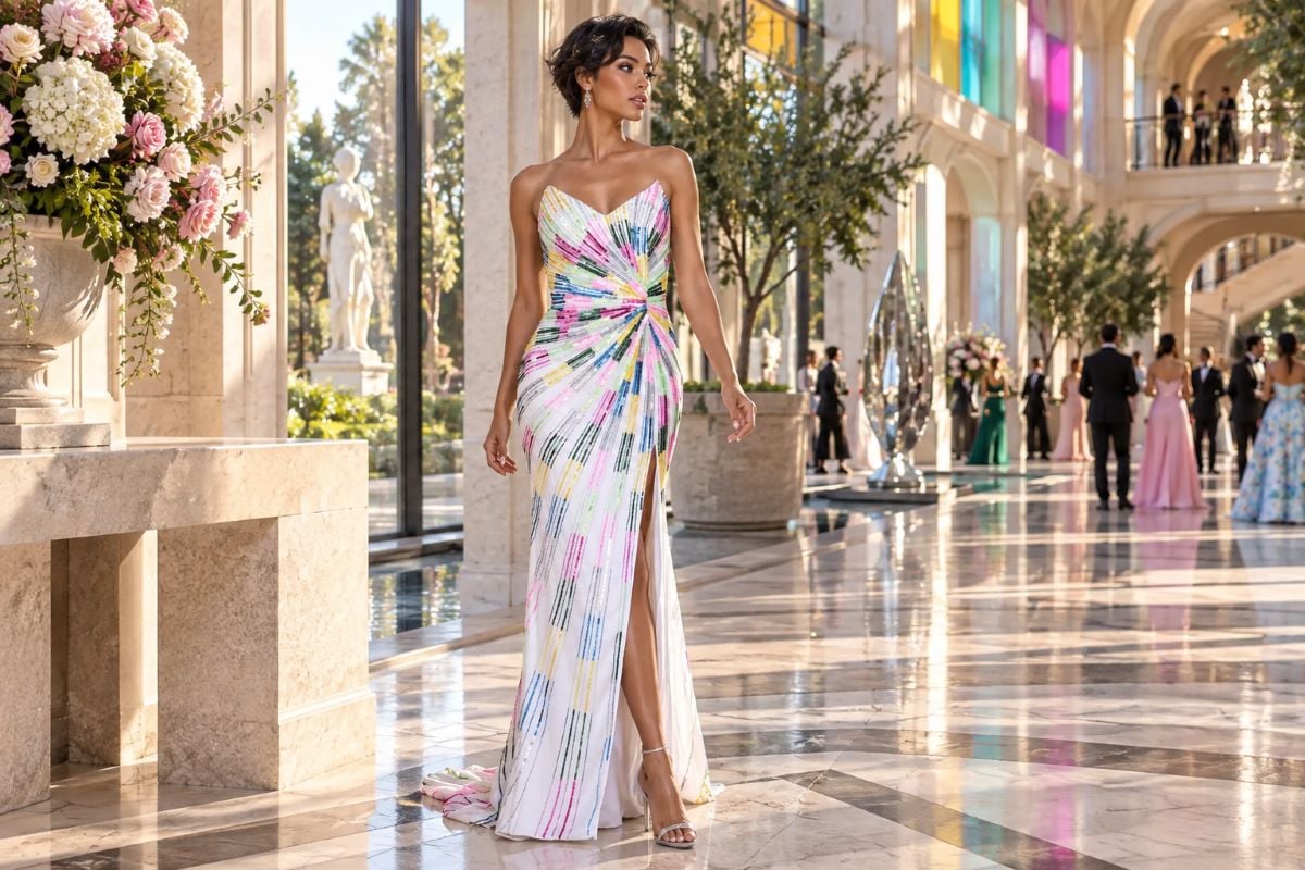 Tall girl multicolor fitted prom gown