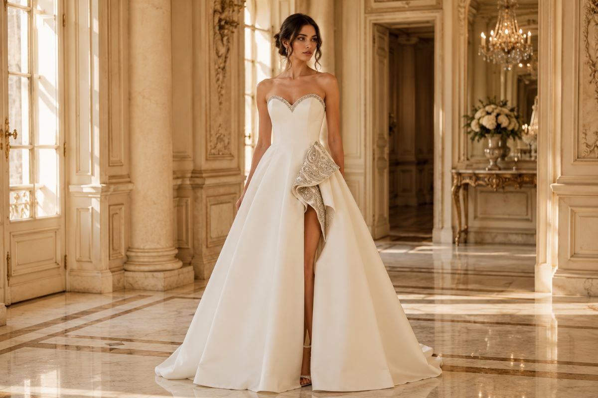 Timeless ivory bridal ball gown with crystal detail
