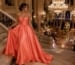 True coral satin ball gown at luxury prom