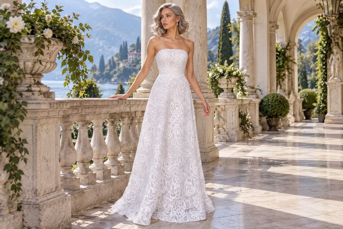 True white gown with silver hair
