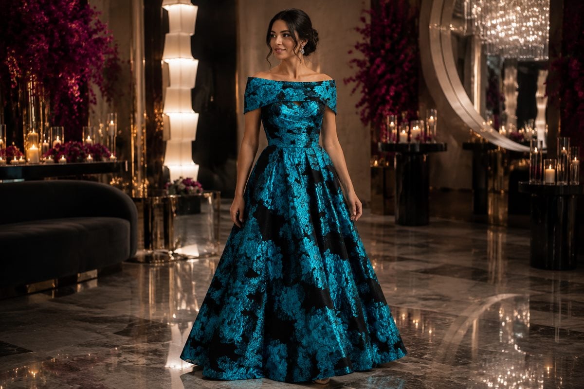 Turquoise floral mother bride gown