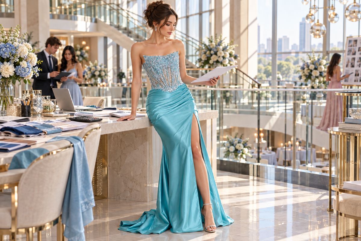 Turquoise prom gown budget planning editorial