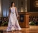 Valedictorian floral halter gown podium scene