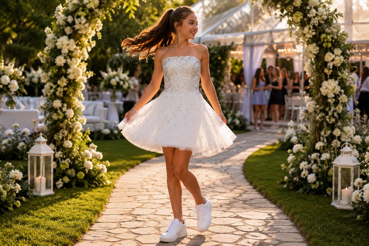 White A-line bat mitzvah party dress