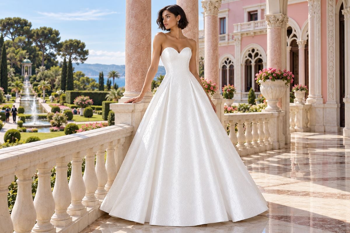White ball gown Riviera bridal editorial