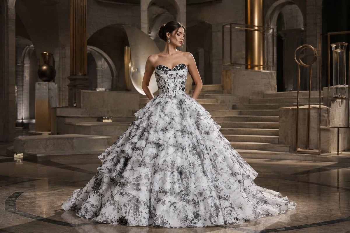 White black ball gown prom hairstyle