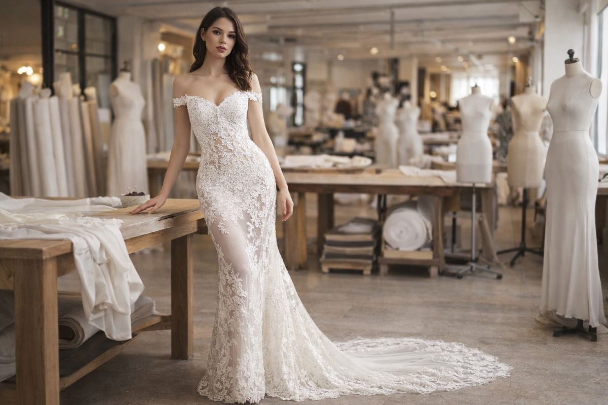 white embroidered sheer couture gown atelier