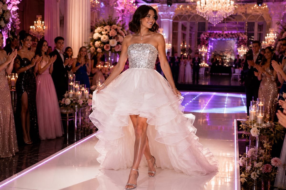 White high-low Sweet 16 party dress