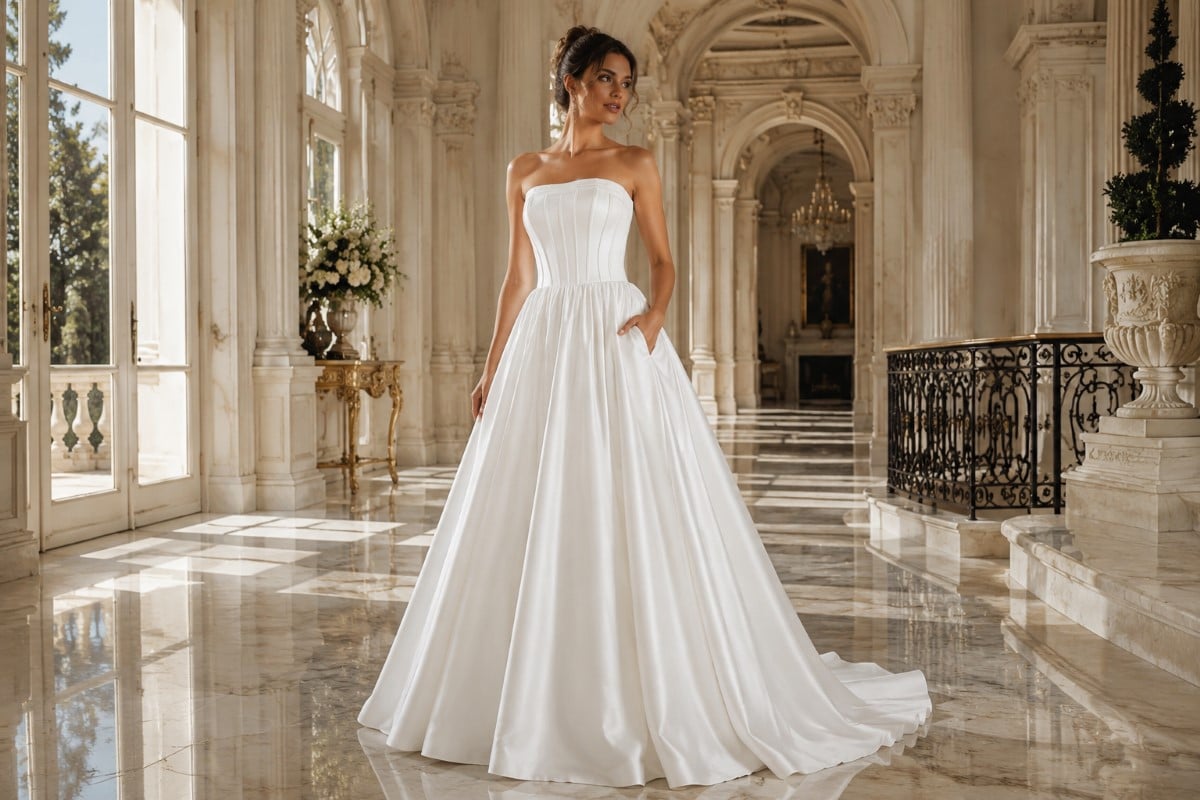 White strapless ball gown for military ball