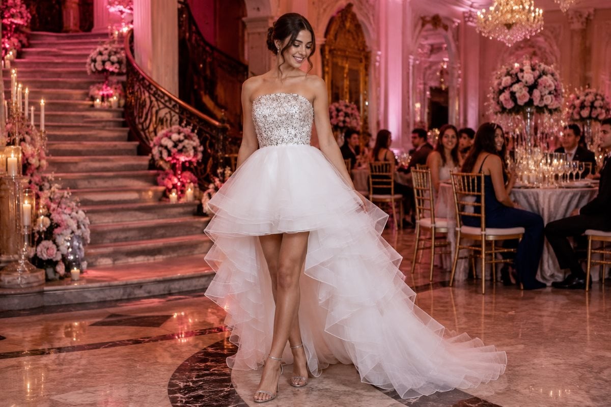 White Sweet 16 formal gown editorial style