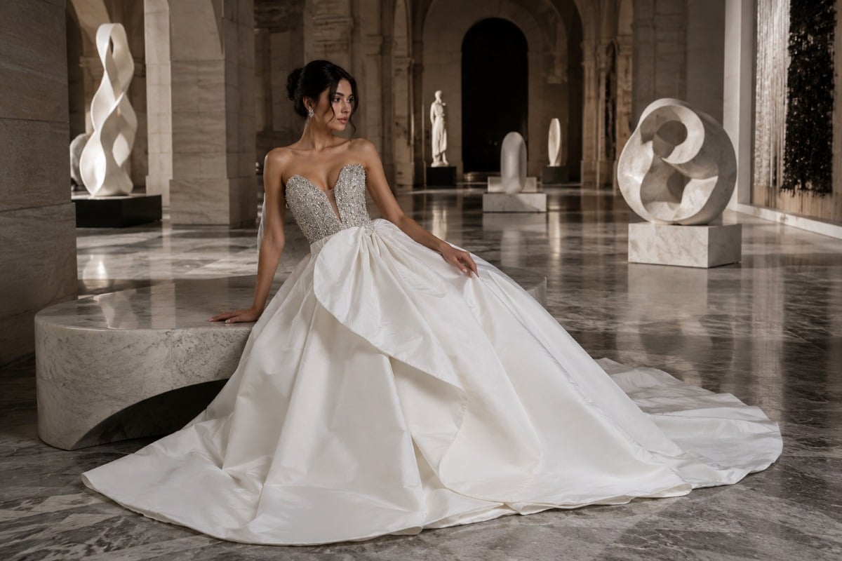 Luxury crystal beaded bridal gown editorial