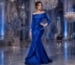Elegant blue winter formal gown model