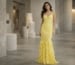 Yellow ruffled hem prom dress with V neckline full body